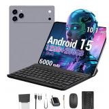 10.1" Android 15 OS WIFI Tablet, 256GB Storage, 12GB Ram, Grey - Keyboard, Case Stand, Mouse, Stylus - Brand New