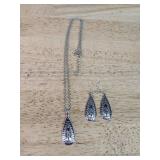 Teardrop Necklace & Earrings Set - Silver Tone, 18" Chain & 2" Extender - Brand New *P
