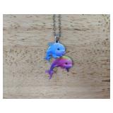 Dolphin Necklace on Silver Tone Chain 20" - Brand New *P