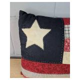 Patchwork Throw Pillow - Navy Denim Field with Cream Star Applique *P
