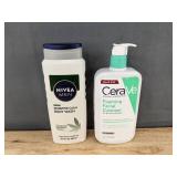 Nivea Men Sensitive Calm Body Wash 16.9 oz & CeraVe Foaming Facial Cleanser 19 oz - Brand New