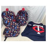 3 New MN Twins Backpacks and Pink MN Twins Shirt 3 New MN Twins Backpacks and Pink MN Twins Shirt