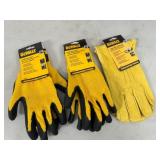 New Dewalt Leather Gloves and Coated Gripper Work Gloves - Size Medium New Dewalt Leather Gloves and Coated Gripper Work Gloves - Size Medium