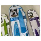 3 New Ceramic Coated Kitchen Knives with Sleeves 3 New Ceramic Coated Kitchen Knives with Sleeves