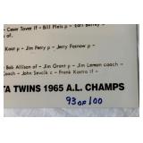 1965 Minnesota Twins AL Champs Team Signed 16x10" Photo Only 100 Exist! - Versalles, Killebrew, Oliva, Perry, Mudcat, Mele - 22 Total Autographs, RARE!