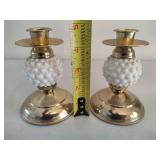 Brass Hobnail White Milk Glass Lamp & Two Brass/Hobnail Candle Holders Brass Hobnail White Milk Glass Lamp & Two Brass/Hobnail Candle Holders
