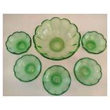 Ruffled Rim Green Depression Glass Bowl 6pc Set Ruffled Rim Green Depression Glass Bowl 6pc Set