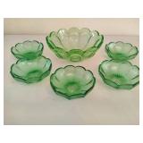 Ruffled Rim Green Depression Glass Bowl 6pc Set Ruffled Rim Green Depression Glass Bowl 6pc Set