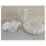 Fenton Hobnail Milk Glass Bowl, Milk Glass Vase & Serving Bowl Fenton Hobnail Milk Glass Bowl, Milk Glass Vase & Serving Bowl