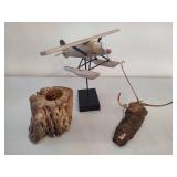 Wooden Plane, Carved Candle Holder & Mosquito Wooden Plane, Carved Candle Holder & Mosquito