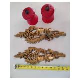 Gold Tone Scrolled Wall Sconces w/Red Candle Holders Gold Tone Scrolled Wall Sconces w/Red Candle Holders