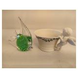 Glass Fish Paperweight and Angel Cup Glass Fish Paperweight and Angel Cup