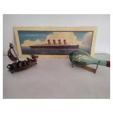 Print of The SS Mauretania, Ship in a Bottle & Bobble Pirate Ship Print of The SS Mauretania, Ship in a Bottle & Bobble Pirate Ship