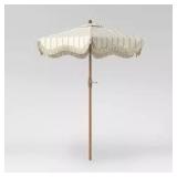 6.1/2' Round Striped Scalloped Fringe Edge Outdoor Patio Umbrella Cream - Threshold 6.1/2' Round Striped Scalloped Fringe Edge Outdoor Patio Umbrella Cream - Threshold