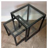 U - Two Stylish Metal Nesting Tables with Glass Tops