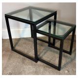 U - Two Stylish Metal Nesting Tables with Glass Tops