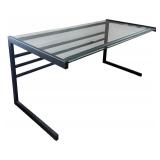 U - Glass Top Desk with Black Metal Frame
