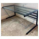 U - Glass Top Desk with Black Metal Frame