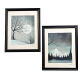 U - Pair of Moonlit Landscape Framed Prints