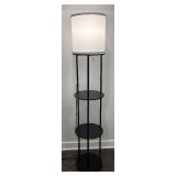 LL - Black Floor Lamp with 3 Round Shelves & White Fabric Shade