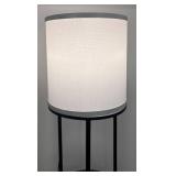 LL - Black Floor Lamp with 3 Round Shelves & White Fabric Shade