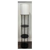 LL - Black Floor Lamp with 3 Round Shelves & White Fabric Shade