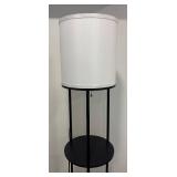 LL - Black Floor Lamp with 3 Round Shelves & White Fabric Shade