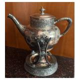 K - Antique Silver-Plated Teapot with Stand, Creamer, Pitcher & Sugar Dishes