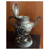 K - Antique Silver-Plated Teapot with Stand, Creamer, Pitcher & Sugar Dishes