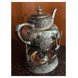 K - Antique Silver-Plated Teapot with Stand, Creamer, Pitcher & Sugar Dishes