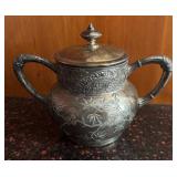 K - Antique Silver-Plated Teapot with Stand, Creamer, Pitcher & Sugar Dishes