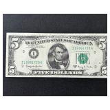1963 A Green Seal $5 Dollar Federal Reserve Note Uncirculated