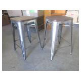 (EW4) 2 Metal Stools with Wood Seat...