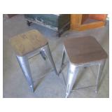 (EW4) 2 Metal Stools with Wood Seat...