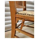 Vintage Oak Slat-Back Chair with Floral Upholstery and Nailhead Trim Vintage Oak Slat-Back Chair with Floral Upholstery and Nailhead Trim