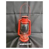 Vintage Red Hurricane Lantern with Glass Globe - Metal Handle Vintage Red Hurricane Lantern with Glass Globe - Metal Handle