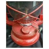 Vintage Red Hurricane Lantern with Glass Globe - Metal Handle Vintage Red Hurricane Lantern with Glass Globe - Metal Handle