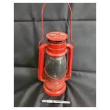 Vintage Red Hurricane Lantern with Glass Globe - Metal Handle Vintage Red Hurricane Lantern with Glass Globe - Metal Handle