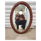 Mirror - Oval Carved Wood Frame with Beaded Edge and Floral Border Mirror - Oval Carved Wood Frame with Beaded Edge and Floral Border