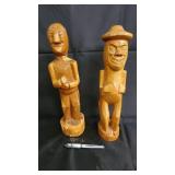 Pair of Hand-Carved Wooden Figurines - Folk Art Carvings Pair of Hand-Carved Wooden Figurines - Folk Art Carvings