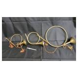 Brass Ornamental Horns Set of 3 with Tassels - Vintage Decorative Trumpet-Style Horns Brass Ornamental Horns Set of 3 with Tassels - Vintage Decorative Trumpet-Style Horns