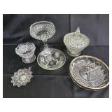 Crystal Cut Glass 6-Piece Dessert Set: Pedestal Compote, Lidded Sugar Jar, Bowls Crystal Cut Glass 6-Piece Dessert Set: Pedestal Compote, Lidded Sugar Jar, Bowls