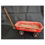 Vintage Yellow Tin Toy Car & Red Radio Flyer Wagon - Beam 100 Months Old Plaque Inside Vintage Yellow Tin Toy Car & Red Radio Flyer Wagon - Beam 100 Months Old Plaque Inside