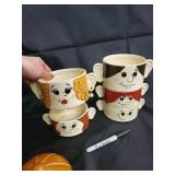 Mugs - Stacking Ceramic Face Cups With Ears - Made In Japan (Lot Of 4) Mugs - Stacking Ceramic Face Cups With Ears - Made In Japan (Lot Of 4)