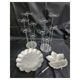 Silver-Tone Wire Topiary Stands, Floral-Engraved Round Plate & Leaf Dish (Lot of 4) Silver-Tone Wire Topiary Stands, Floral-Engraved Round Plate & Leaf Dish (Lot of 4)