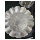 Silver-Tone Wire Topiary Stands, Floral-Engraved Round Plate & Leaf Dish (Lot of 4) Silver-Tone Wire Topiary Stands, Floral-Engraved Round Plate & Leaf Dish (Lot of 4)