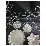 Silver-Tone Wire Topiary Stands, Floral-Engraved Round Plate & Leaf Dish (Lot of 4) Silver-Tone Wire Topiary Stands, Floral-Engraved Round Plate & Leaf Dish (Lot of 4)