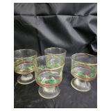 Clear Glass Goblets - Set of 9 with Red and Green Floral Border, Gold Rim Clear Glass Goblets - Set of 9 with Red and Green Floral Border, Gold Rim