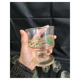 Clear Glass Goblets - Set of 9 with Red and Green Floral Border, Gold Rim Clear Glass Goblets - Set of 9 with Red and Green Floral Border, Gold Rim