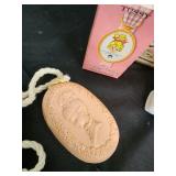 Vintage Mantel Clock, Tussy Soap Medallion, Oval Soap, Red Fire Engine, Aftershave Bottle Vintage Mantel Clock, Tussy Soap Medallion, Oval Soap, Red Fire Engine, Aftershave Bottle